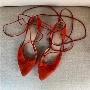 STUART WEITZMAN LACE UP SUEDE FLATS